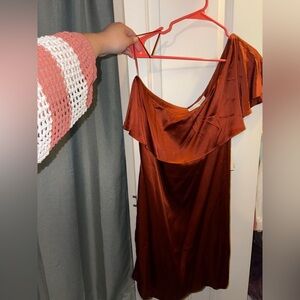Elegant Rust Off-Shoulder Dress